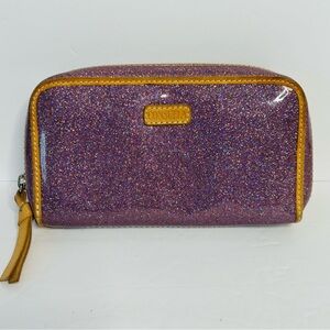 Consuela Glitter Cosmetic Clutch in Purple with Tan Trim